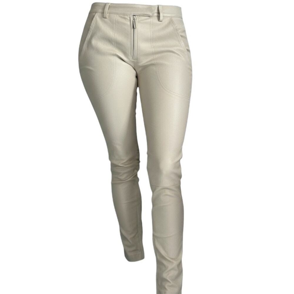 The Row Cream Lambskin Biker Pants US 2 Authentic Skinny Leather Ankle Zippers